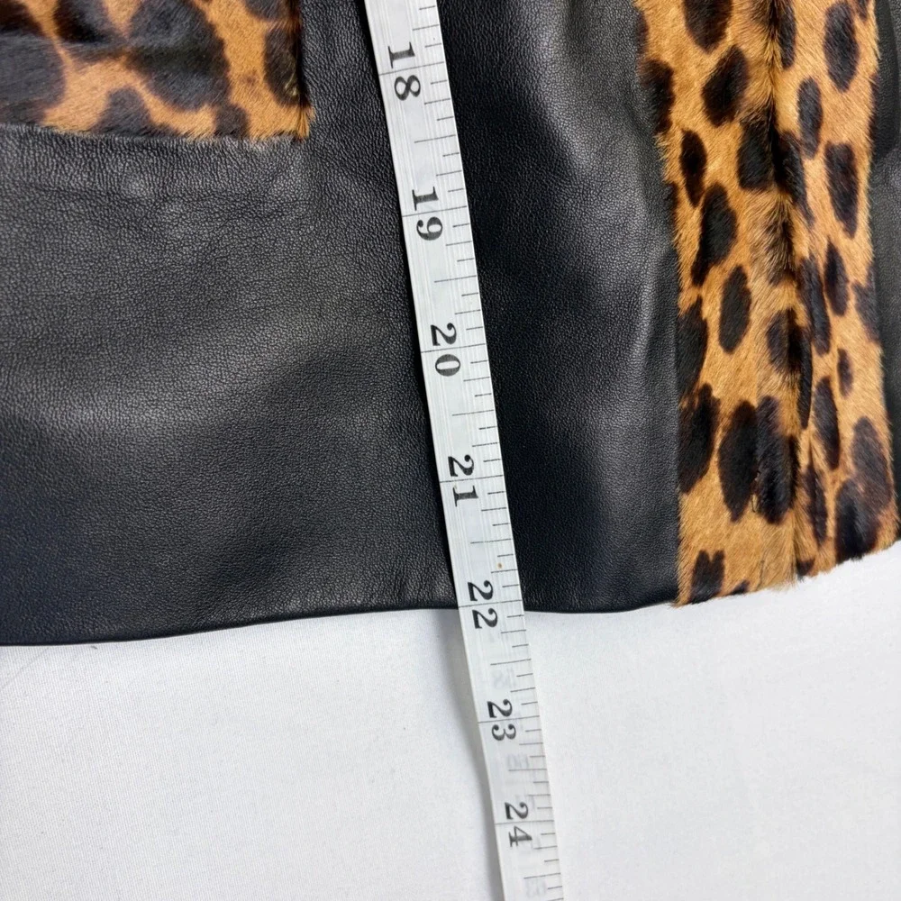 NWT St. John Collection Blazer Women 8 Black Leather Leopard Wool Silk Jacket - Picture 7 of 16